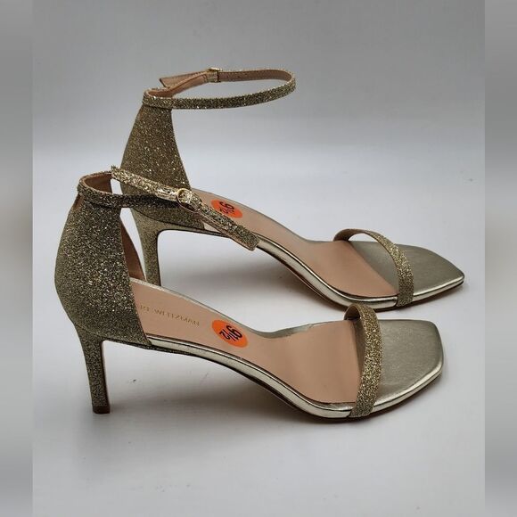 *NWOB Stuart Weitzman Nudistcurve Womens gold glitter ankle strap sandals 9.5M - Picture 3 of 8